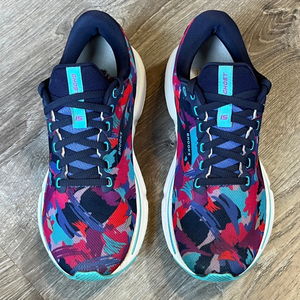 Brooks Ghost 15 Womens Running Shoes Navy Pink Abstract Multicolor 1203801B423 8